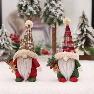 Nordic Vintage Plaid Christmas Gnome Faceless Old Man Doll Ornament Home Holiday Window Display Decor Plaid Hat Xmas Gift