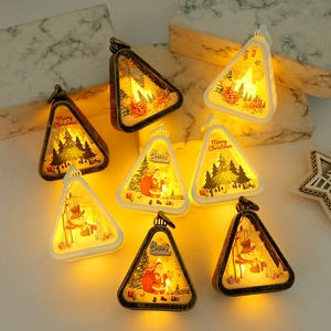 Retro Christmas lantern with LED warm light and festive Santa Claus patterns