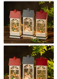 Three-piece set of Christmas water globe houses with LED lights and holiday scenes