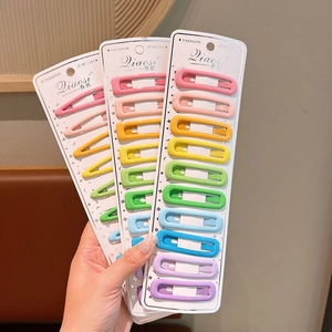 10-piece set of colorful macaron hollow oval hair clips for girls on display cards
