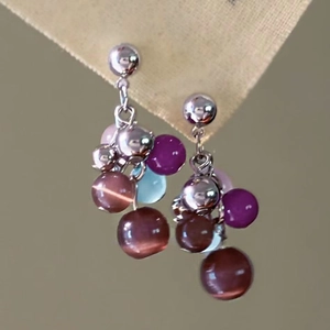 Cat Eye Stone Tassel Dangle Earrings With 925 Sterling Silver Earring Post Colorful Round Beads Sweet Style Jewelry For Women