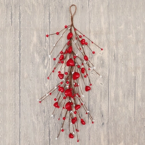 60cm Valentines artificial red heart berry vine wreath with white berries for wall decor