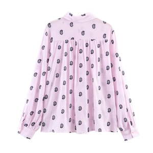 Chemise ample rose à motifs paisley et rayures pour femme avec manches longues