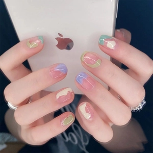 Fresh pastel abstract wavy pattern press-on nails for women spring summer style