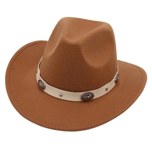 Classic brown wool felt western cowboy hat featuring white leather band with silver studs