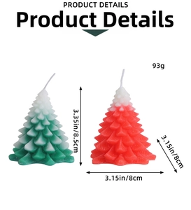 Christmas tree candle dimensions 8.5x8cm showing weight 93g in green and red