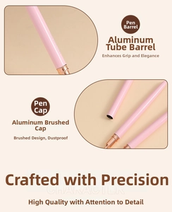 Detail showing the pink aluminum handle and rose gold ferrule of the nail art brush