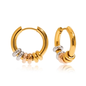 Moderne minimalistische 18K Gold und Silber dreifarbige Edelstahl-Ohrringe in Ringform