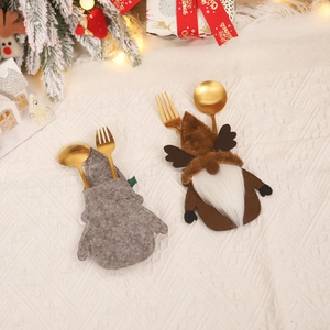 Christmas gnome and reindeer felt cutlery holders set for festive holiday table decoration