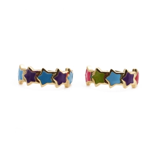 Créoles dorées minimalistes avec étoiles en émail multicolores de style français
