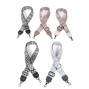 Adjustable 38mm ethnic geometric patterned shoulder straps with metallic hardware hooks