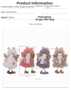 Detailed size specifications of four-color plush angel pendants for Christmas decor