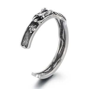 Bracciale rigido aperto con drago in argento vintage in acciaio inossidabile con testa incisa