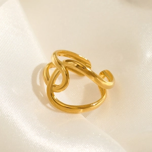 Minimalist 18K gold plated stainless steel open ring with intertwined hollow design