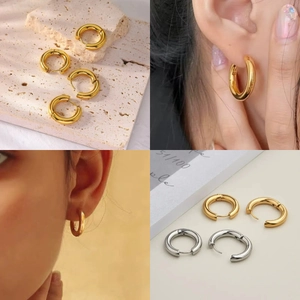 Minimalist chunky titanium steel hoop earrings in gold and silver finish for women