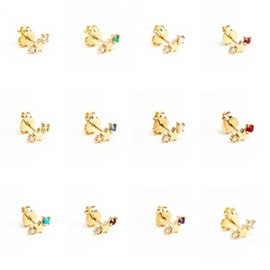 Gold plated stainless steel star stud earrings featuring twelve colorful zircon stones