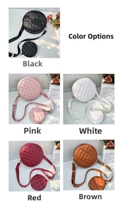 Quilted round crossbody bag set in black pink white red and brown faux leather