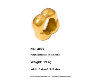 Detail view of chunky golden stainless steel ring with item specs and polished finish