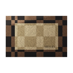 Braune und beige karierte Fußmatte mit Hello-Text aus strapazierfähiger Faser