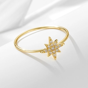Minimalist S925 sterling silver gold-plated ring with sparkling zircon star design