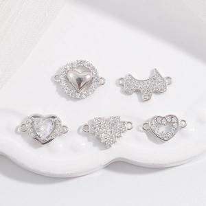 Connecteurs cœur en argent S925 avec zircons sertis pour la création de bijoux DIY
