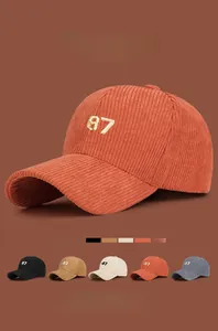 Detailed corduroy baseball caps with number 87 embroidery in five vintage colors
