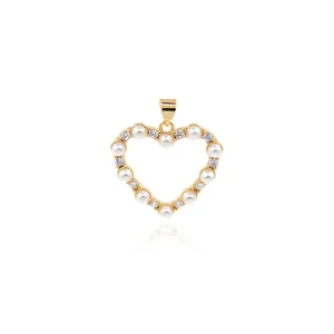 Elegant gold-plated heart pendant with inlaid pearls and zircon stones for DIY jewelry