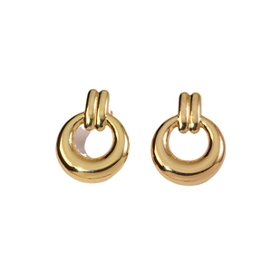 Classic gold hoop earrings in polished stainless steel with retro double-stripe design