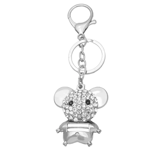Sparkling crystal mouse keychain with silver metal lobster clasp and rhinestones