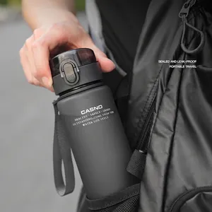 Frosted matte black sports water bottle in backpack side pocket for outdoor travel