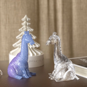 3D giraffe resin mold for DIY deer ornaments in translucent blue and clear finish