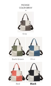 Detail showing the grid layout of canvas tote bags in five different color contrast options