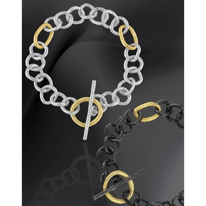 Modern S925 silver OT clasp chain bracelet with gold and matte black two-tone texture