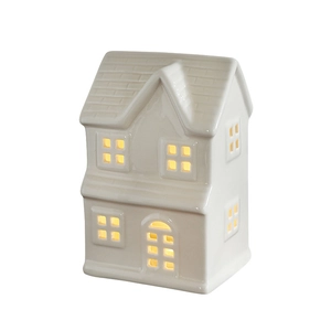 Nordic white ceramic Christmas LED house decoration with warm glowing light effect