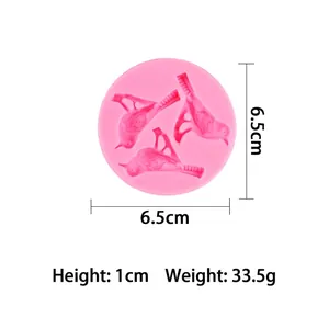 Pink 3-hole bird-shaped silicone mold for DIY baking and chocolate cake fondant