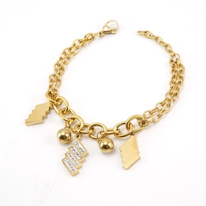 Bracciale Geometrico a Doppio Strato in Acciaio Inossidabile Oro Con Ciondolo Intarsiato di Strass Gioielli da Polso Donna Festa Quotidiano