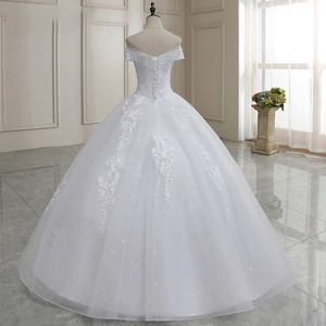Elegant off-shoulder white mermaid wedding dress with lace embroidery and sequin details