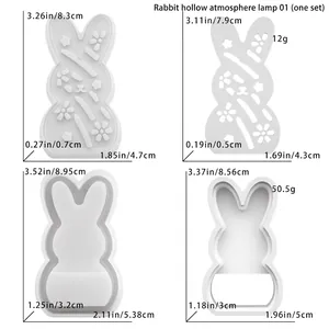 Detailed dimensions for DIY hollow rabbit ambient light silicone mold kit components