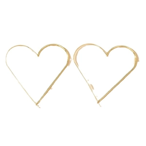 Minimalist large golden heart-shaped hoop earrings with a sleek thin metal design for women