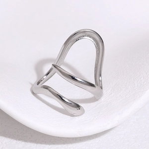 Minimalist silver irregular snake ring with adjustable open band for women in stainless steel