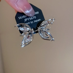 Detailansicht silberner Schmetterlingsflügel-Ohrringe mit glitzerndem Zirkon und Sternen