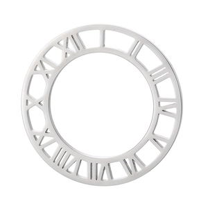 Polished silver stainless steel ring with elegant hollow Roman numerals engraving