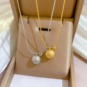Minimalist Titanium Steel Pendant Necklace Double Ball Matte Polished Snake Bone Chain Fashion Clavicle Jewelry For Women
