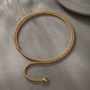 Box Chain Necklace Titanium Stainless Steel 14K Gold Plated Minimalist Elegant Fashion Jewelry Unisex