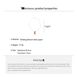 Detailed size specifications for the brown flocked bear necklace with stainless steel chain