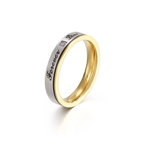 Bague de couple en acier titane plaqué or 18 carats avec gravure Forever Love