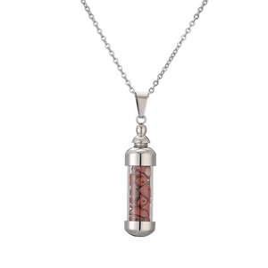 Collier flacon de parfum en acier inoxydable avec pierres naturelles colorées en capsule