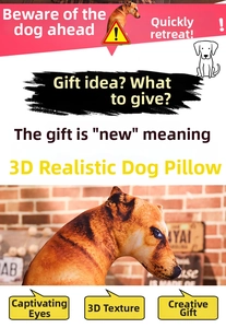 Macro detail of 3D lifelike dog plush pillow featuring realistic short fur textures