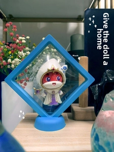 Blue rhombus 3D floating frame display case for jewelry and small collectibles