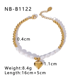 Vintage gold beaded heart bracelet with pearls and adjustable extender chain
